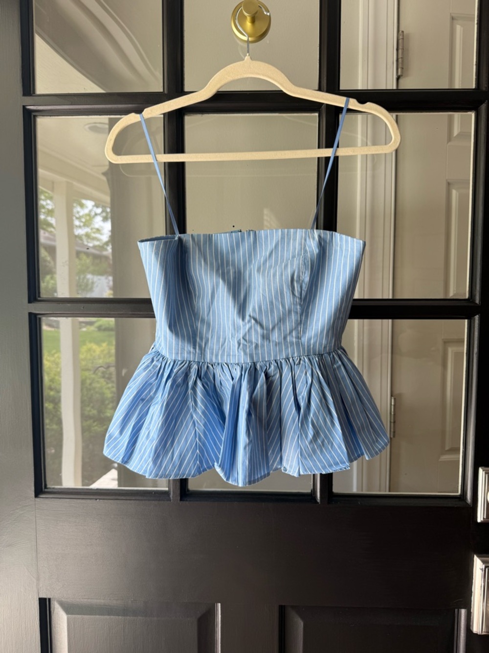 J. Crew Blue Pinstripe Peplum Cami Top